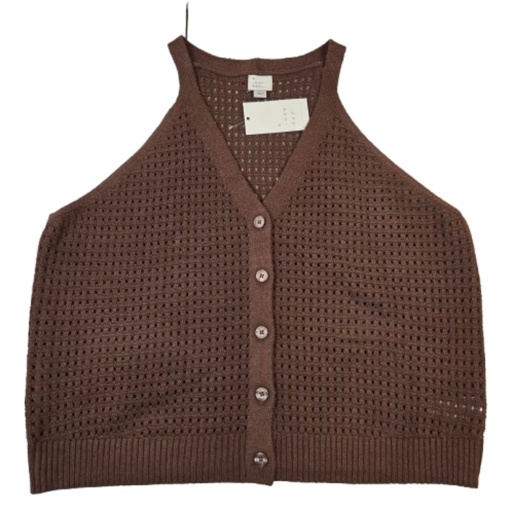 NWT A New Day Chocolate Open Knit Sleeveless Sweater XXL - Picture 2 of 13